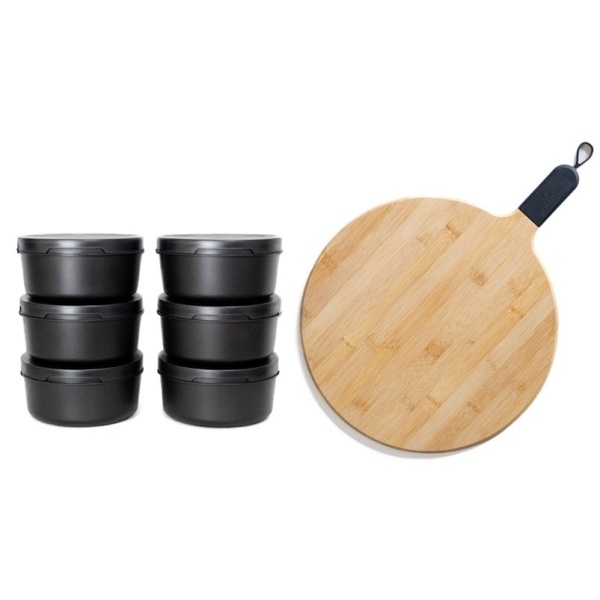 Combo Tabla de Bamboo + Set de 6 Bowls con Tapa